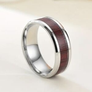Men's Stainless Steel Titanium Koa Wood Wide Band Ring New Sz 11